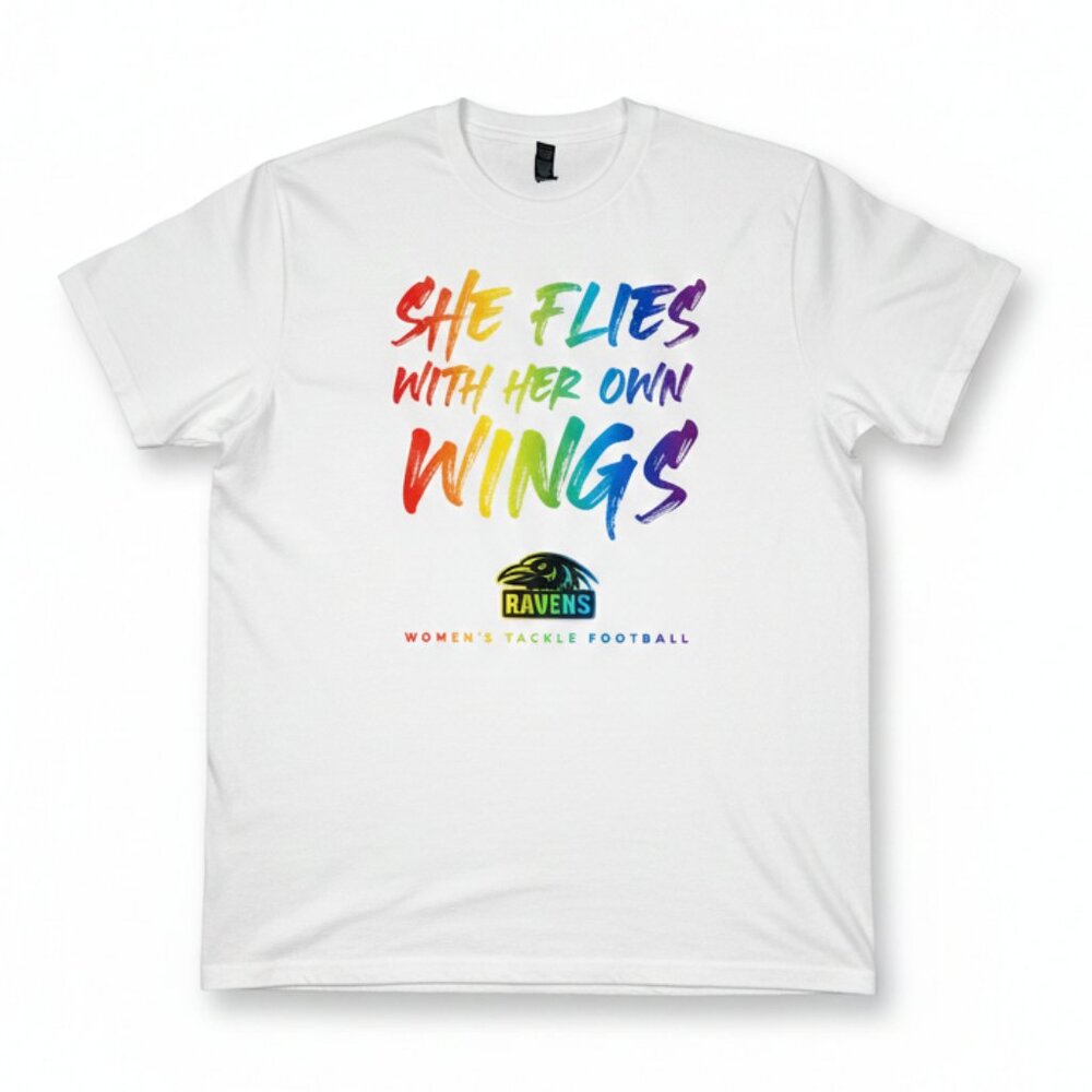 VINTAGE - Oregon Ravens: She Flies With Her Own Wings rainbow t-shirt -NEW- 2XL